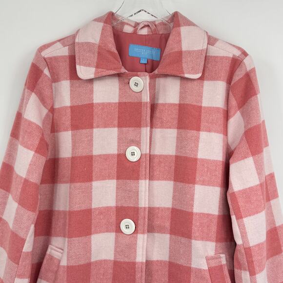 Draper James coat women's L gingham plaid button front collared pink white NEW - Picture 3 of 11